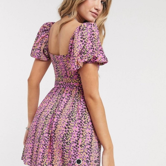 Reclaimed Vintage Puff Sleeve Floral  Mini Dress Size 10 - Picture 2 of 9